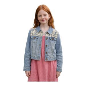 Mudd Denim Lace Jean Jacket Kid girls Size 7 8